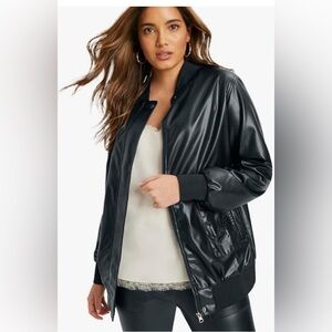 NWOT June+Vie Vegan Leather Bomber Jacket sz L oversized